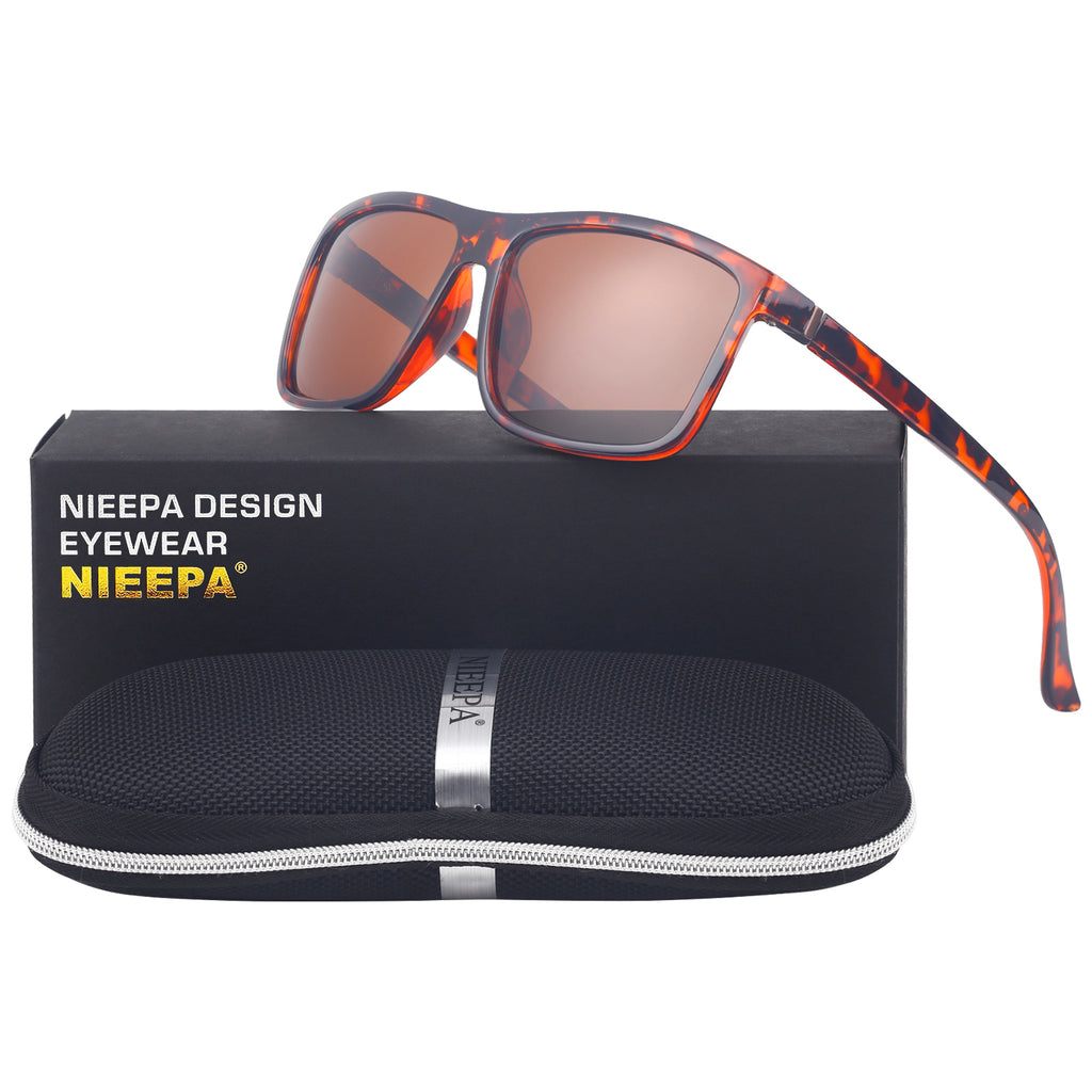 NIEEPA Men's Driving Sports Polarized Sunglasses Square Wayfarer Plastic Frame Glasses NUS1007
