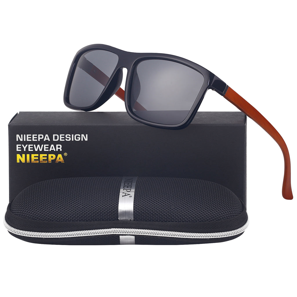 NIEEPA Men's Driving Sports Polarized Sunglasses Square Wayfarer Plastic Frame Glasses NUS1007