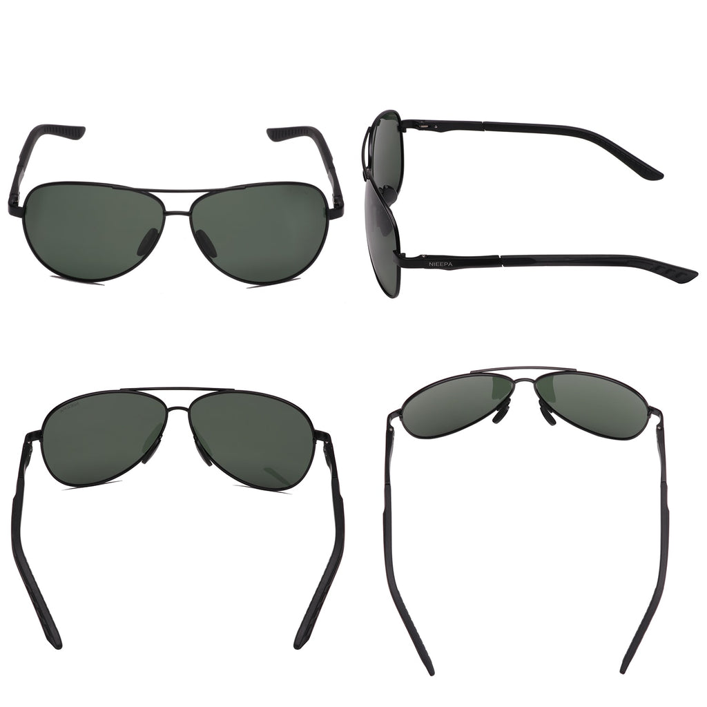 NIEEPA Aviator Polarized Sunglasses Mens Al-Mg Metal Ultra Light Frame Driving Glasses