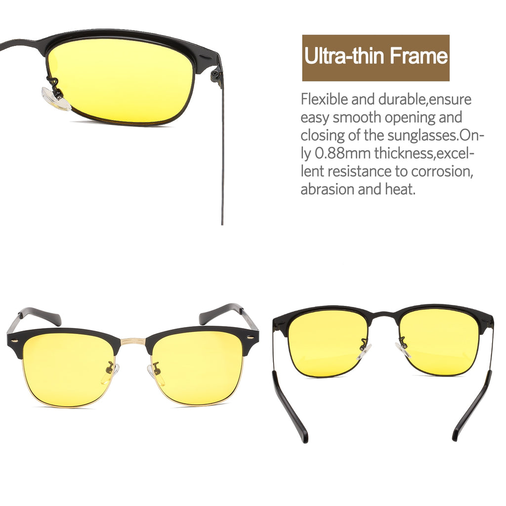 NIEEPA Semi Rimless Polarized Sunglasses Classic Brand Sun Glasses Retro Ultra Light Stainless steel Frame With Rivets