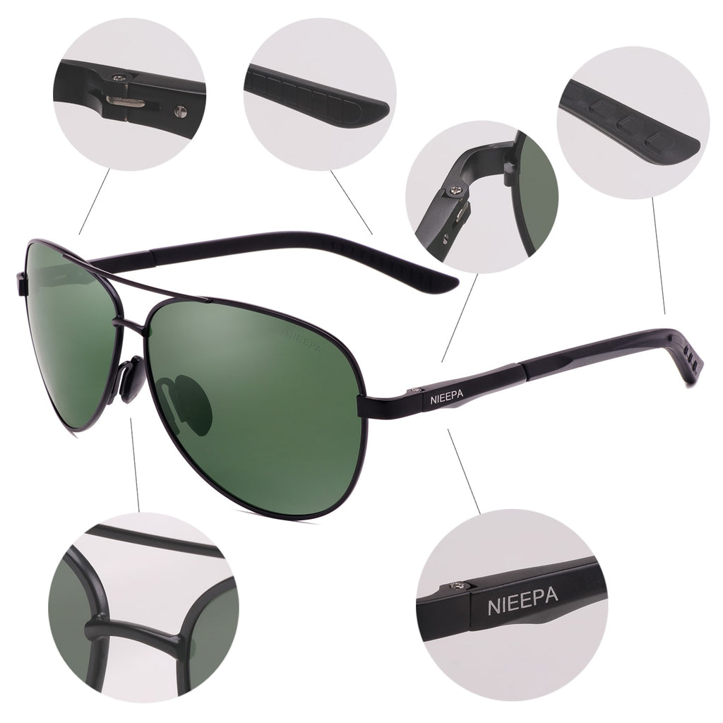 NIEEPA Aviator Polarized Sunglasses Mens Al-Mg Metal Ultra Light Frame Driving Glasses
