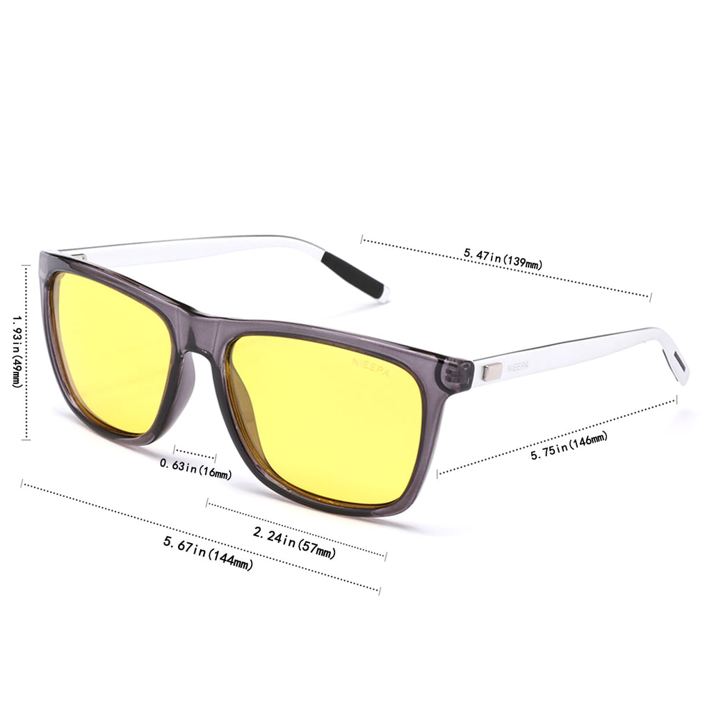 NIEEPA Square Polarized Night Vision Sunglasses Aluminum Magnesium Temple Retro Driving Sun Glasses