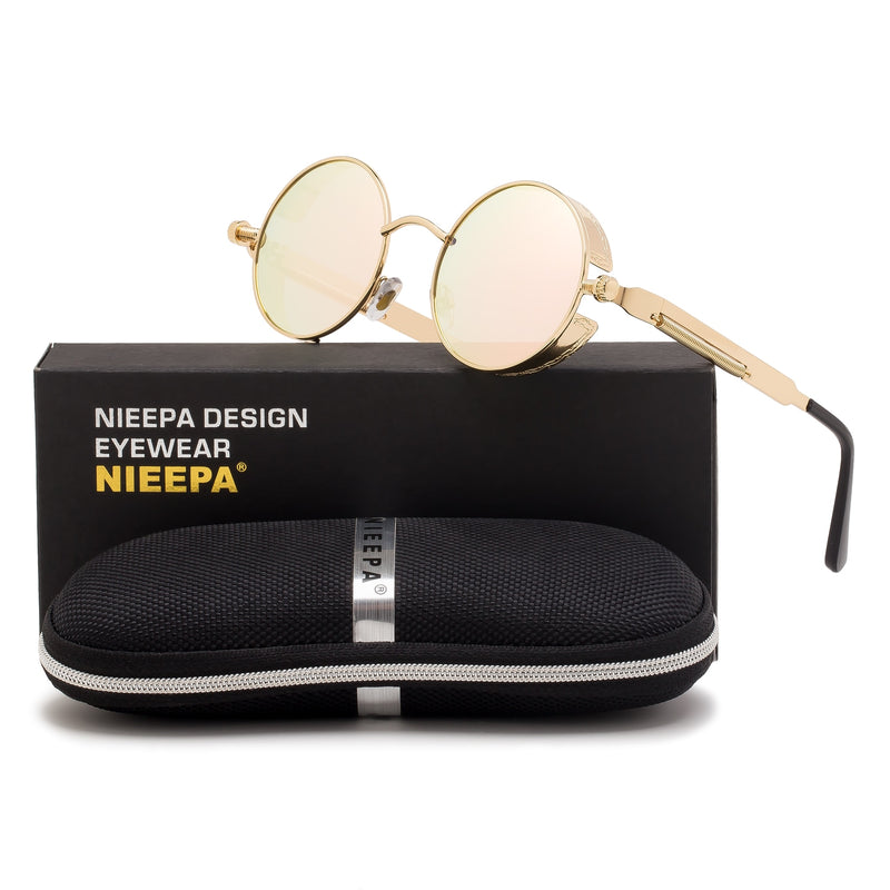 Steampunk Round Polarized Sunglasses Retro Vintage Spring Metal Hippie Classic Gothic Glasses