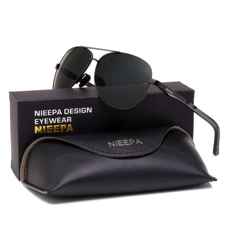 NIEEPA Aviator Polarized Sunglasses Mens Al-Mg Metal Ultra Light Frame Driving Glasses