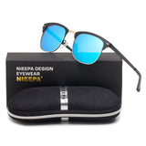 NIEEPA Semi Rimless Polarized Sunglasses Classic Brand Sun Glasses Retro Ultra Light Stainless steel Frame With Rivets