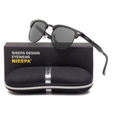NIEEPA Semi Rimless Polarized Sunglasses Classic Brand Sun Glasses Retro Aluminum Magnesium Temple Glasses With Rivets
