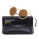 NIEEPA Womens Cat Eye Sunglasses Metal Cut Out Round Mirror Lens Sun Glasses