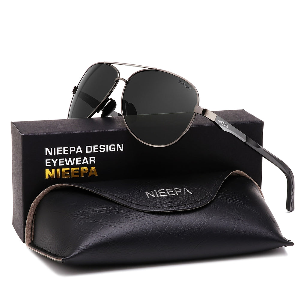 NIEEPA Aviator Polarized Sunglasses Mens Al-Mg Metal Ultra Light Frame Driving Glasses