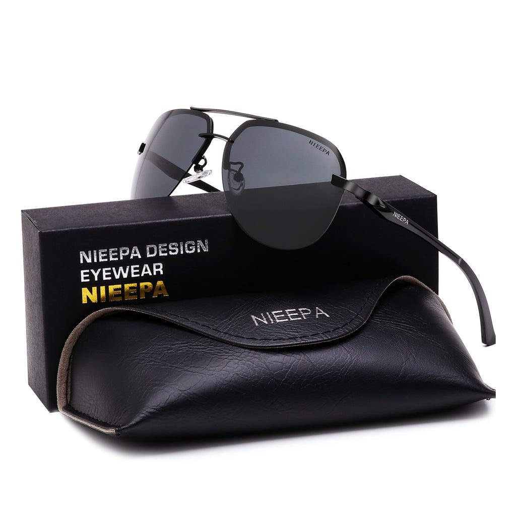NIEEPA Polarized Aviator Sunglasses For Men Women Half Frame Spring Hinges Sun Glasses UV400