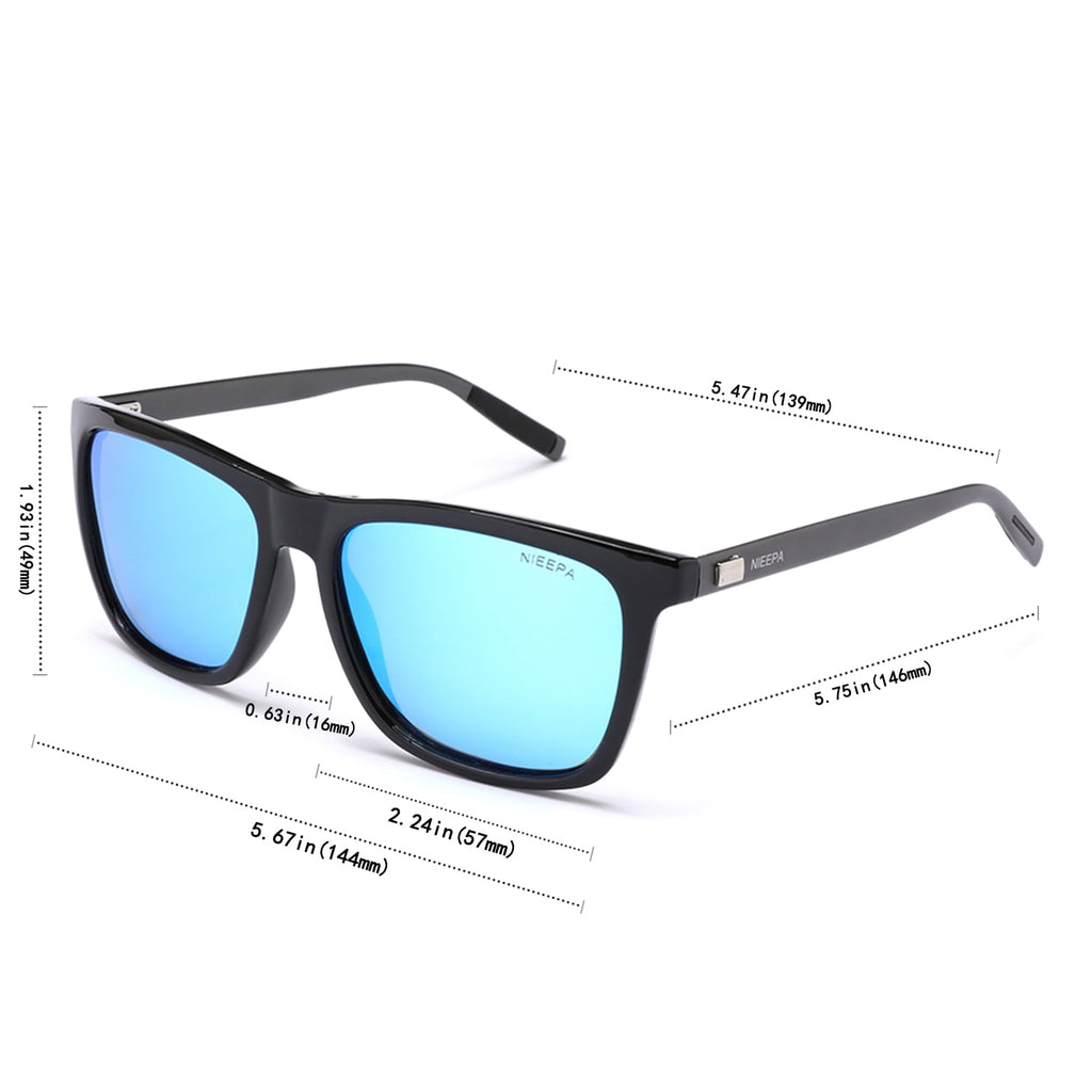 NIEEPA Square Polarized Sunglasses Aluminum Magnesium Temple Retro Driving Sun Glasses