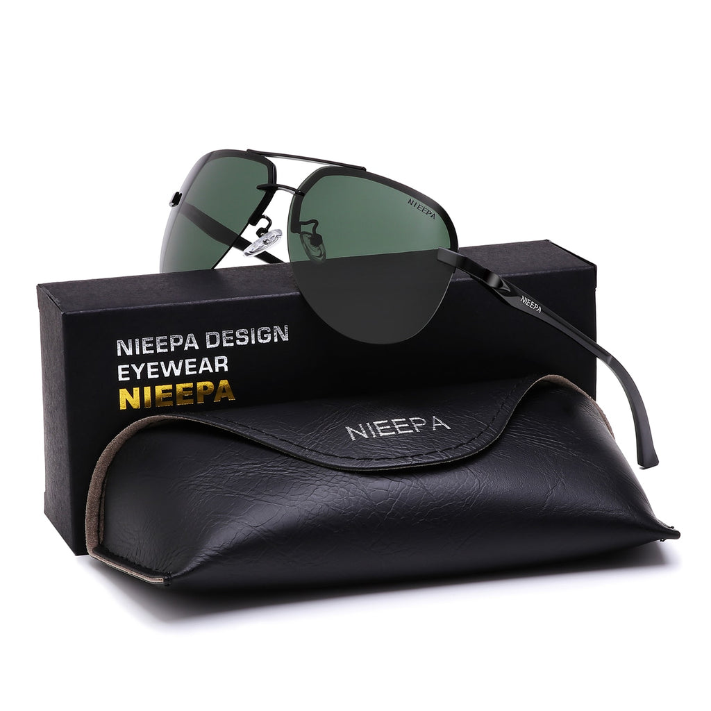 NIEEPA Polarized Aviator Sunglasses For Men Women Half Frame Spring Hinges Sun Glasses UV400