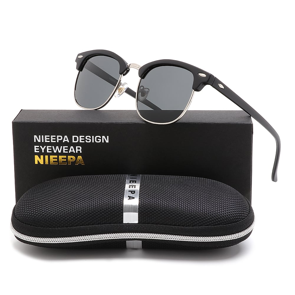 NIEEPA Semi Rimless Polarized Sunglasses Classic Brand Sun Glasses With Metal Retro Rivets