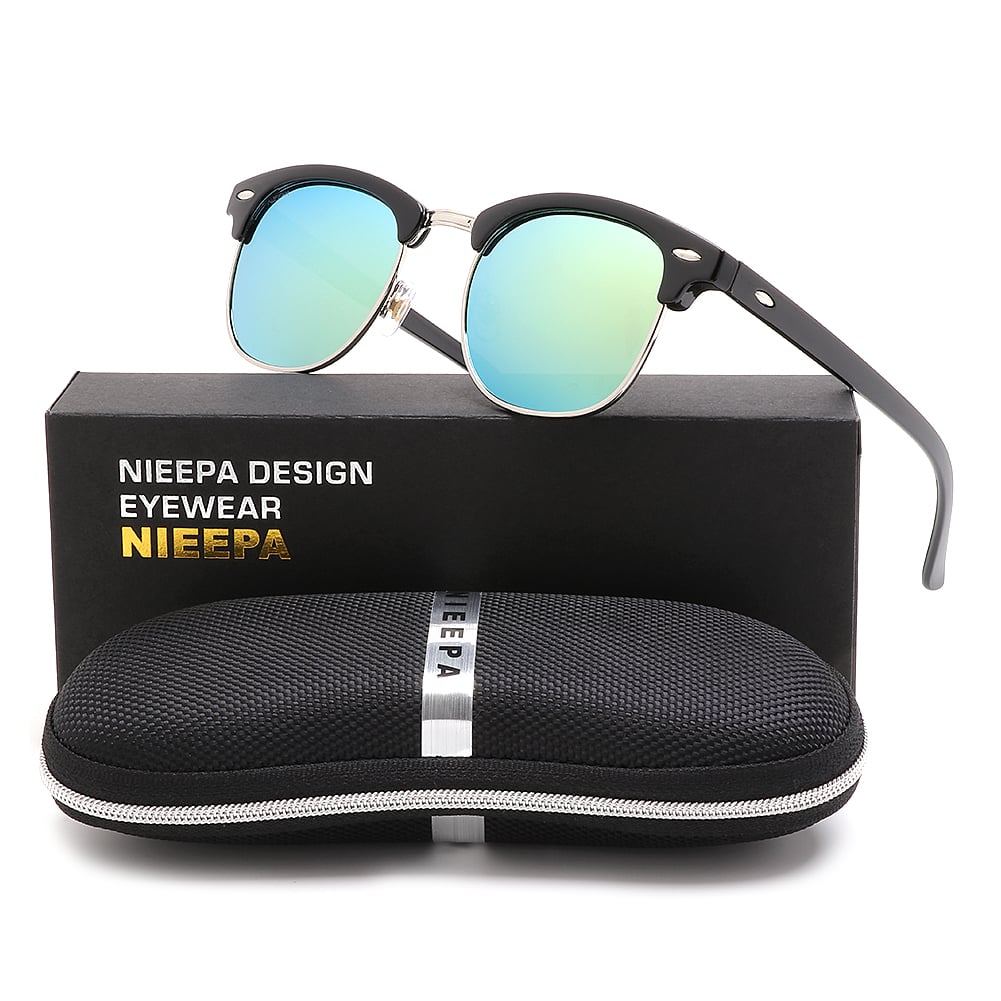 NIEEPA Semi Rimless Polarized Sunglasses Classic Brand Sun Glasses With Metal Retro Rivets