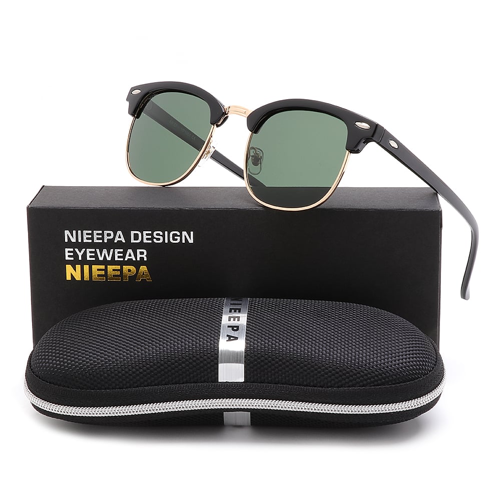 NIEEPA Semi Rimless Polarized Sunglasses Classic Brand Sun Glasses With Metal Retro Rivets