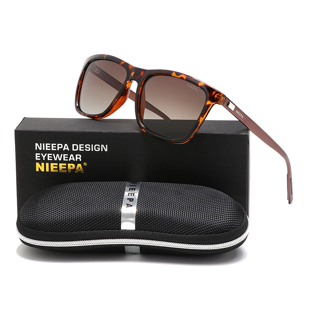 NIEEPA Square Polarized Sunglasses Aluminum Magnesium Temple Retro Driving Sun Glasses