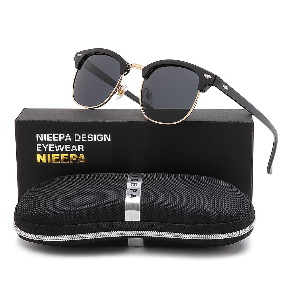 NIEEPA Semi Rimless Polarized Sunglasses Classic Brand Sun Glasses With Metal Retro Rivets