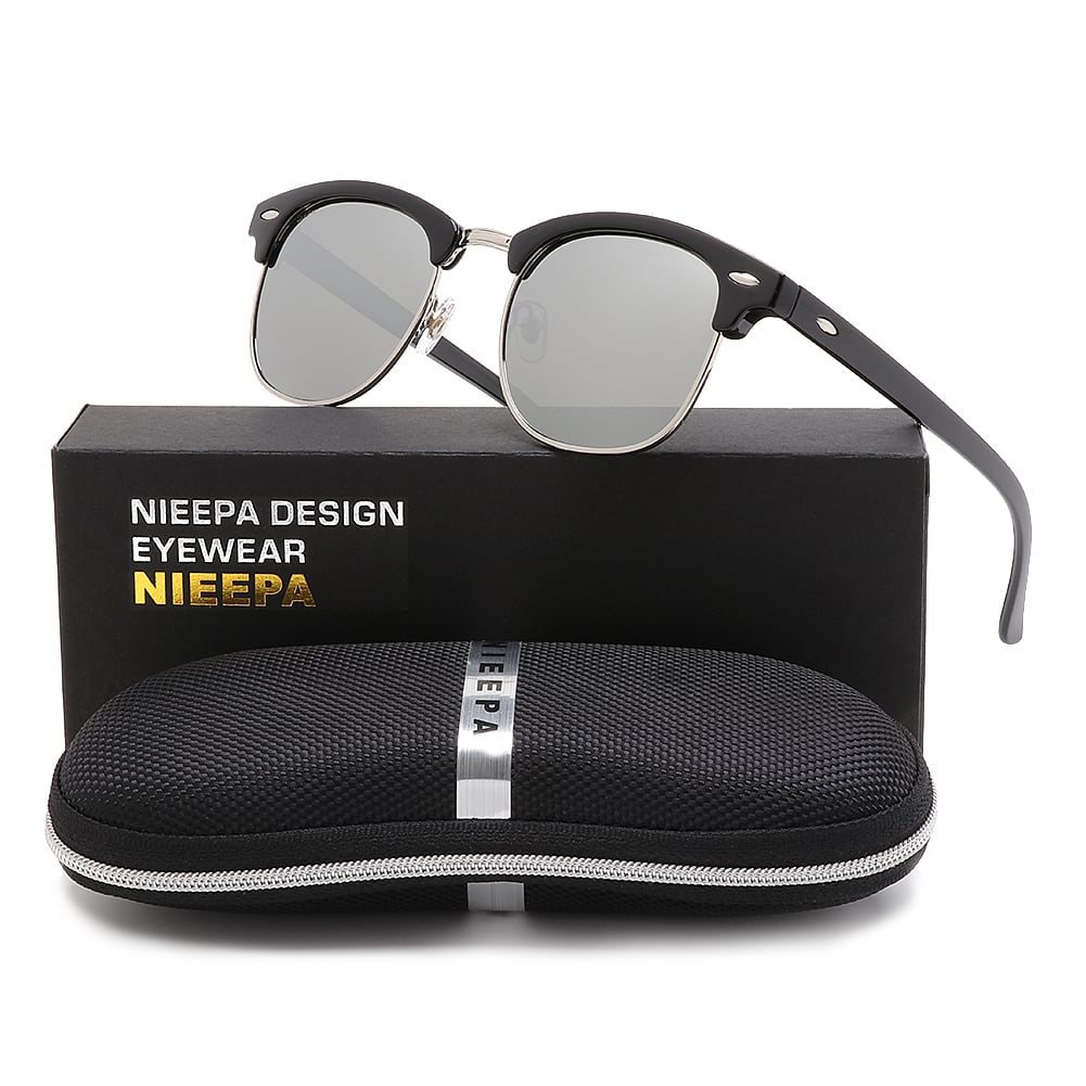 NIEEPA Semi Rimless Polarized Sunglasses Classic Brand Sun Glasses With Metal Retro Rivets