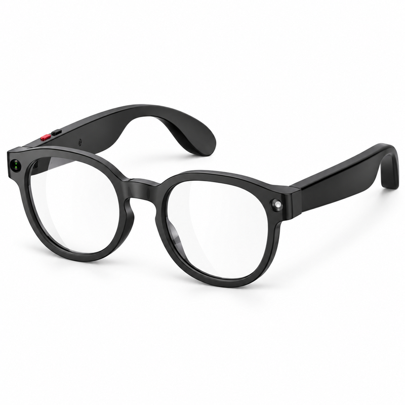 Round AI Camera Glasses with Three-Lens Set and App Translation