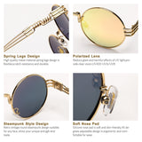 Steampunk Round Polarized Sunglasses Retro Vintage Circle Spring Style Frame Metal Hippie Sun Glasses for Men Women Classic Gothic Glasses