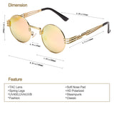 Steampunk Round Polarized Sunglasses Retro Vintage Circle Spring Style Frame Metal Hippie Sun Glasses for Men Women Classic Gothic Glasses