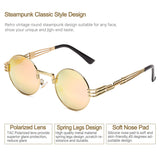 Steampunk Round Polarized Sunglasses Retro Vintage Circle Spring Style Frame Metal Hippie Sun Glasses for Men Women Classic Gothic Glasses
