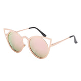 NIEEPA Womens Cat Eye Sunglasses Metal Cut Out Round Mirror Lens Sun Glasses