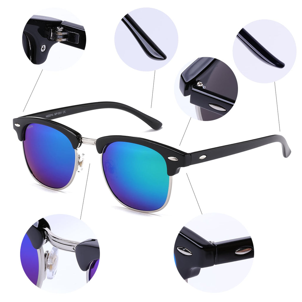 NIEEPA Semi Rimless Polarized Sunglasses Classic Brand Sun Glasses With Metal Retro Rivets