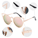 NIEEPA Womens Cat Eye Sunglasses Metal Cut Out Round Mirror Lens Sun Glasses