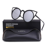 NIEEPA Womens Cat Eye Sunglasses Metal Cut Out Round Mirror Lens Sun Glasses