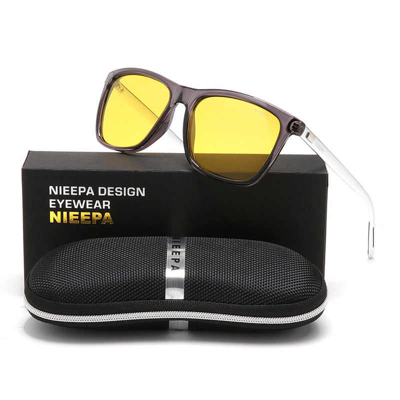 NIEEPA Square Polarized Night Vision Sunglasses Aluminum Magnesium Temple Retro Driving Sun Glasses