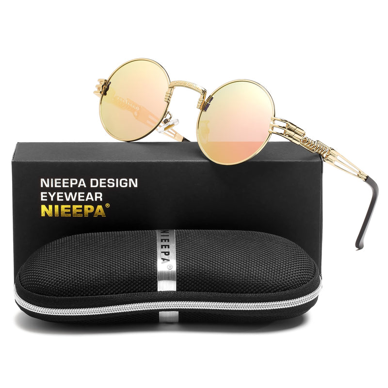 Steampunk Round Polarized Sunglasses Retro Vintage Circle Spring Style Frame Metal Hippie Sun Glasses for Men Women Classic Gothic Glasses