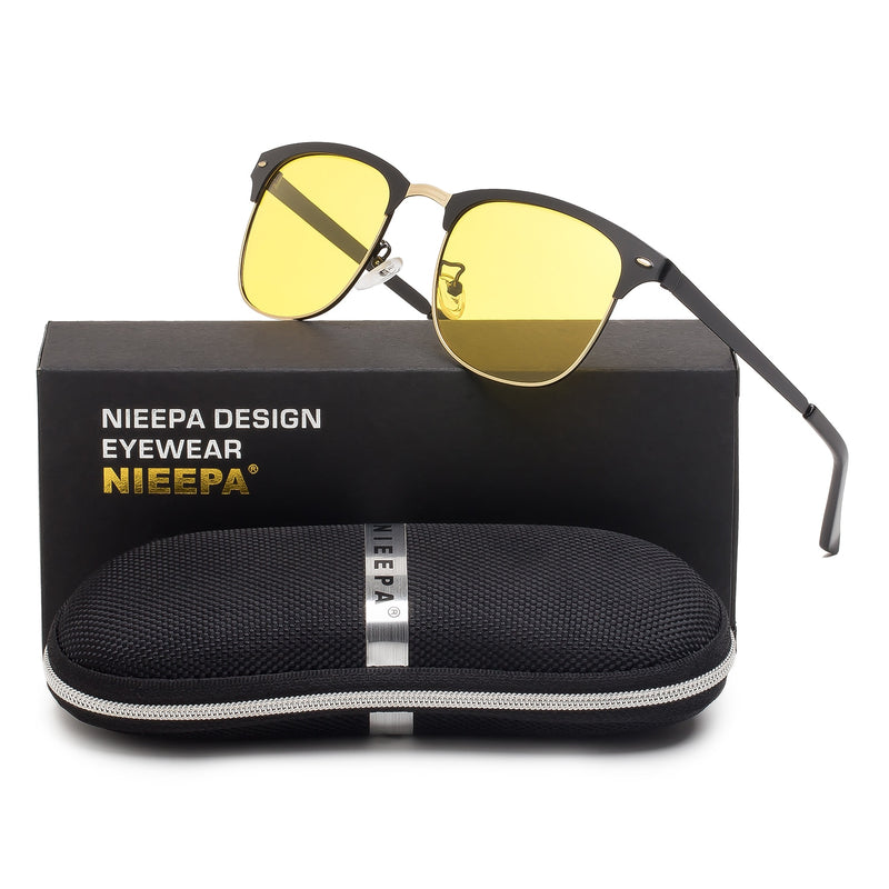 NIEEPA Semi Rimless Polarized Sunglasses Classic Brand Sun Glasses Retro Ultra Light Stainless steel Frame With Rivets
