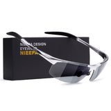 NIEEPA Photochromatic Mens Al-Mg Sports Polarized Sunglasses For Driving Ride Cycling Metal Unbreakable Frame Glasses