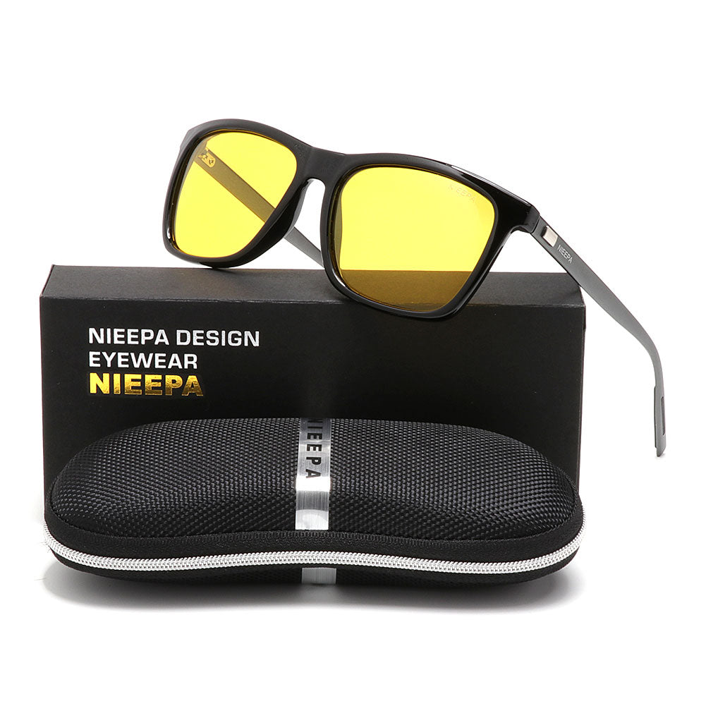 NIEEPA Square Polarized Night Vision Sunglasses Aluminum Magnesium Temple Retro Driving Sun Glasses