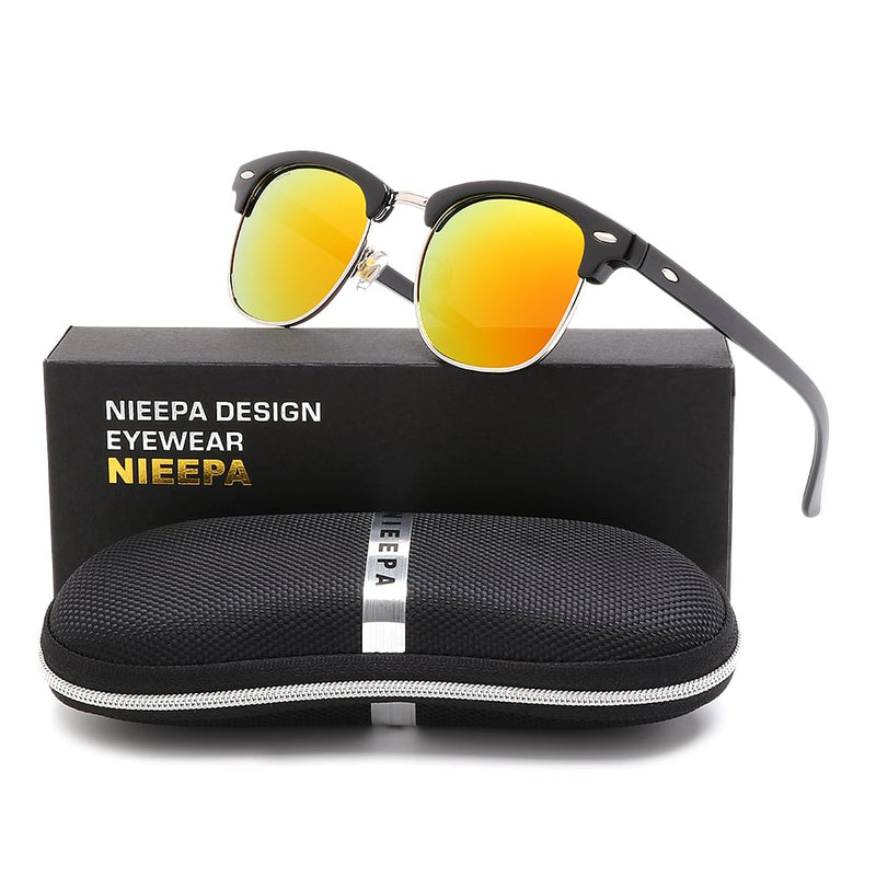 NIEEPA Semi Rimless Polarized Sunglasses Classic Brand Sun Glasses With Metal Retro Rivets