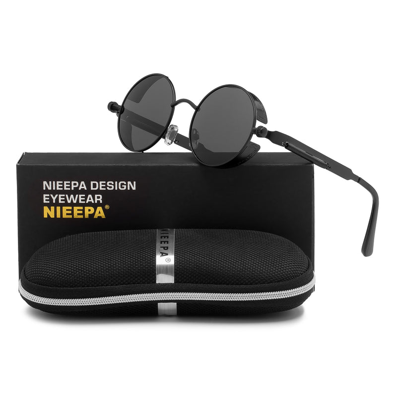 Steampunk Round Polarized Sunglasses Retro Vintage Spring Metal Hippie Classic Gothic Glasses