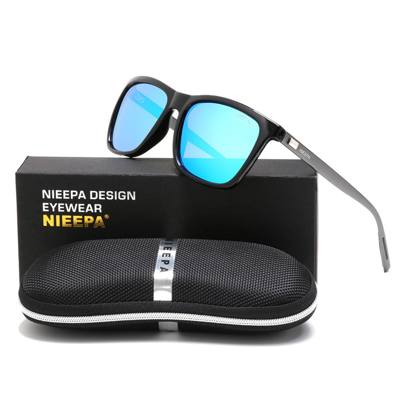 NIEEPA Square Polarized Sunglasses Aluminum Magnesium Temple Retro Driving Sun Glasses
