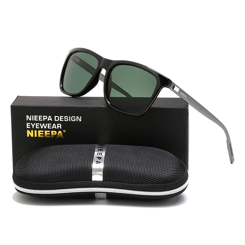 NIEEPA Square Polarized Sunglasses Aluminum Magnesium Temple Retro Driving Sun Glasses