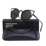 NIEEPA Womens Cat Eye Sunglasses Metal Cut Out Round Mirror Lens Sun Glasses