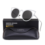 NIEEPA Womens Cat Eye Sunglasses Metal Cut Out Round Mirror Lens Sun Glasses